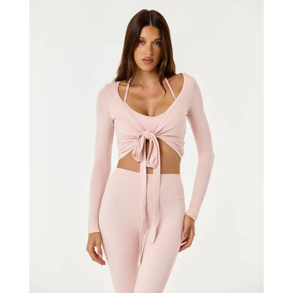CSB Ballet Long Sleeve V-Neck Cropped Wrap Top Blush Women's Size Large NWT - Picture 3 of 10